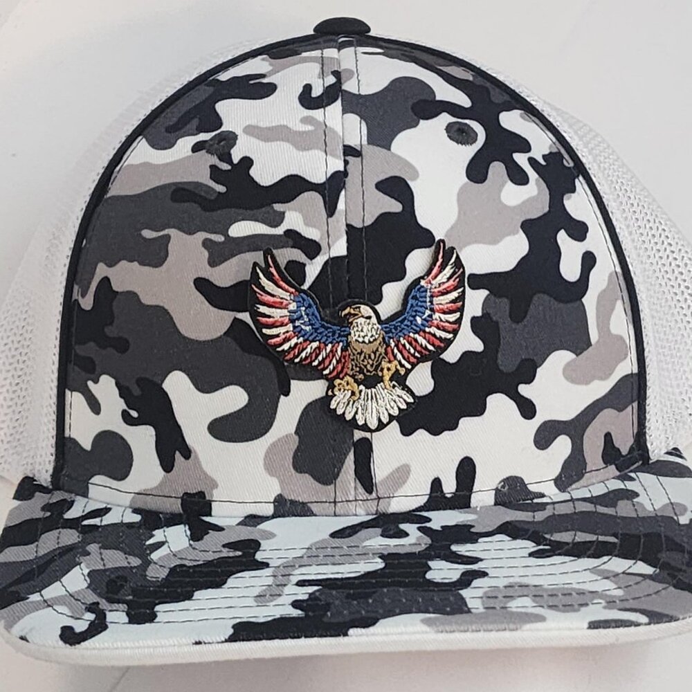 American Eagle Patched Pacific Headwear Snow Camo Flexfit Trucker Hat - Picture 3 of 4
